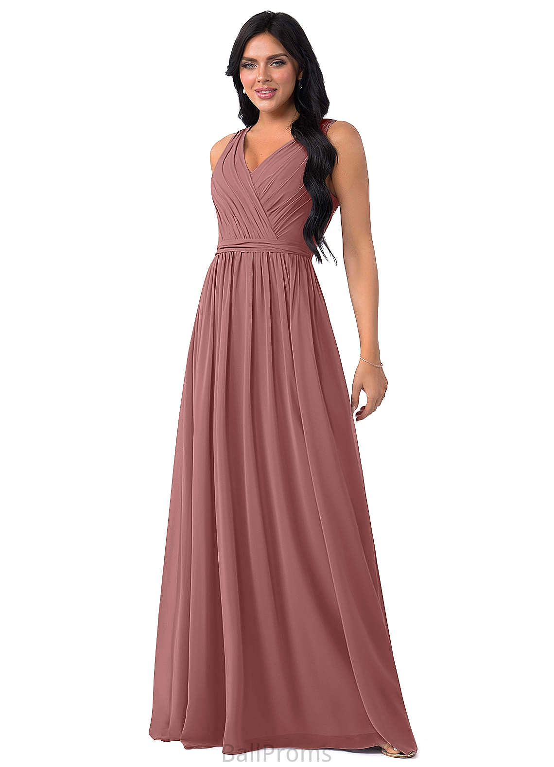 Victoria Natural Waist Floor Length Sleeveless A-Line/Princess V-Neck Bridesmaid Dresses