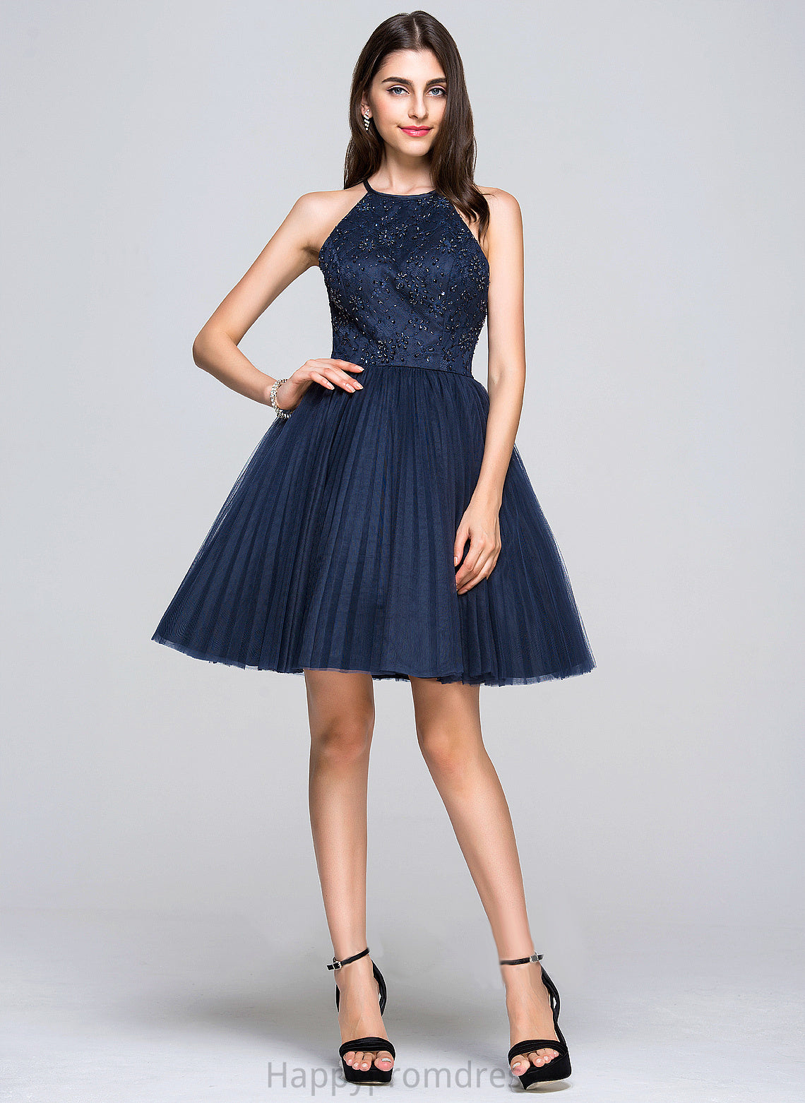 Short/Mini Beading Prom Dresses Sequins A-Line/Princess With Scoop Pleated Mckayla Neck Bow(s)