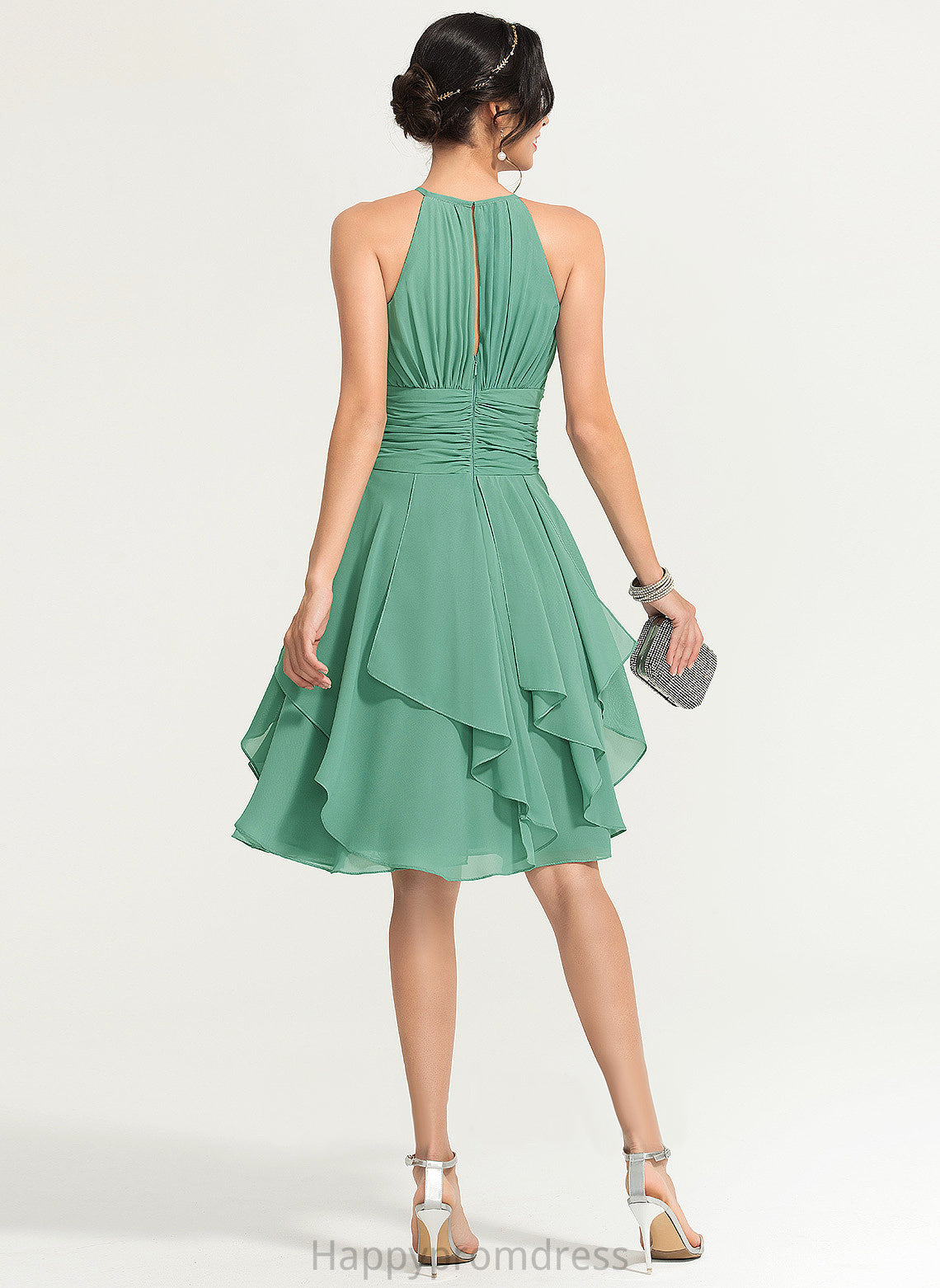 Chiffon Scoop Dress Cocktail Cocktail Dresses Ruffles Juliana Knee-Length Cascading Ruffle A-Line Neck With