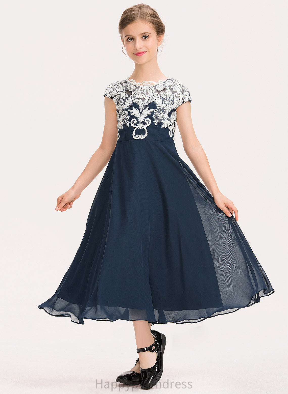 Chiffon Junior Bridesmaid Dresses Lace Tea-Length Neck A-Line Scoop Vera