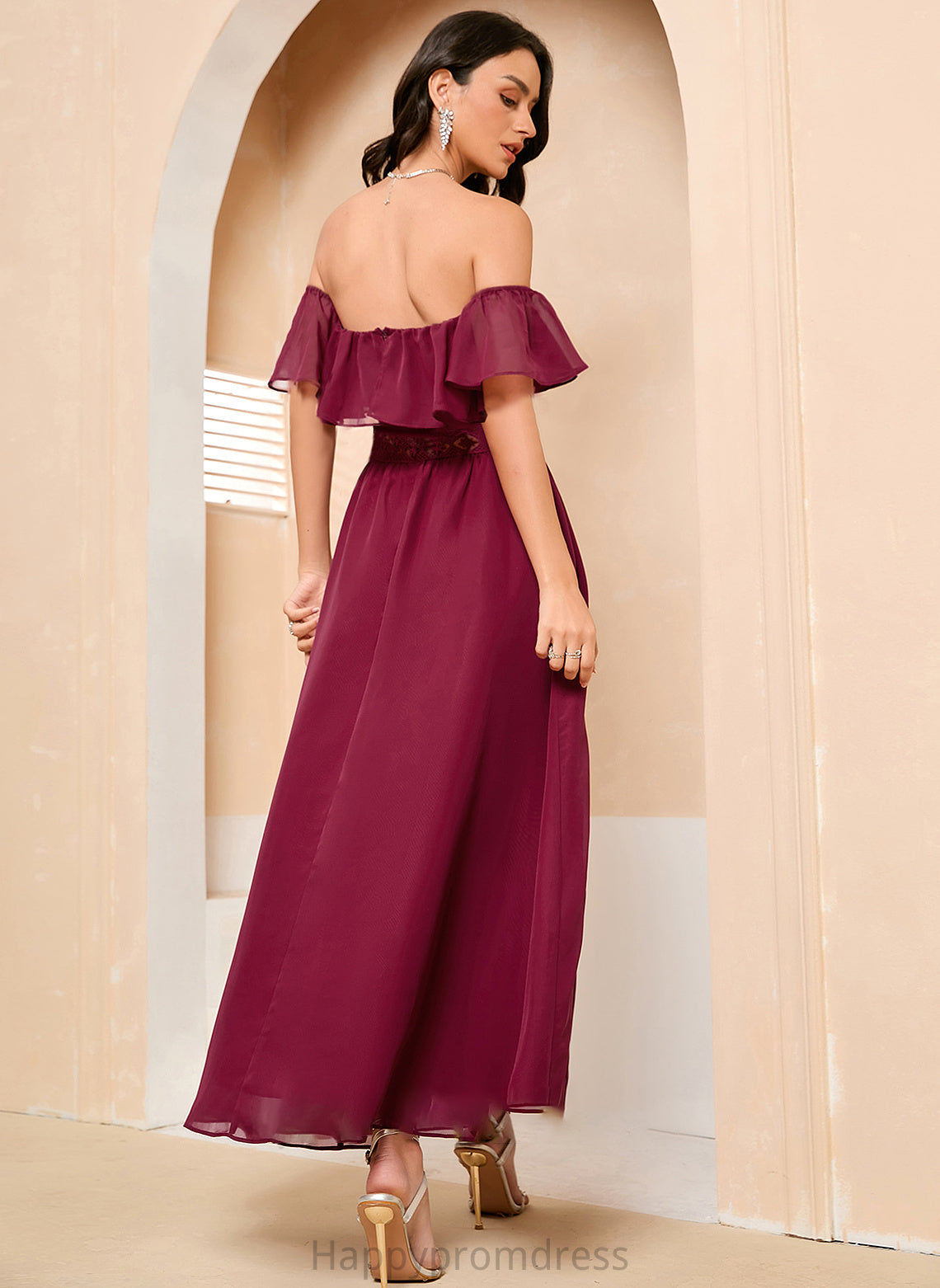 Prom Dresses With Off-the-Shoulder Ankle-Length A-Line Front Split Nita