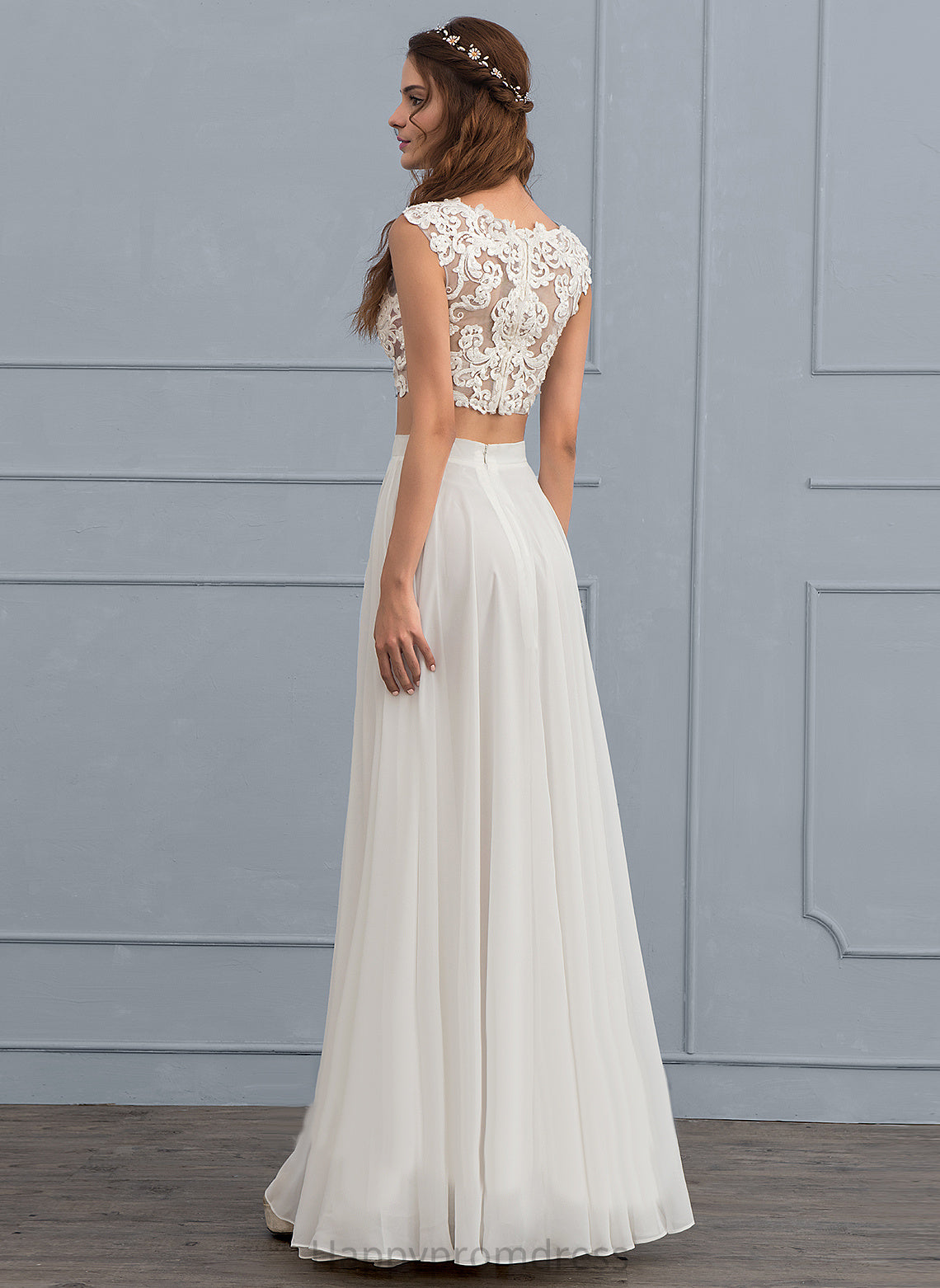 With Wedding Dresses Scoop Floor-Length Lace Sequins Chiffon Beading Sandra Wedding A-Line Neck Dress