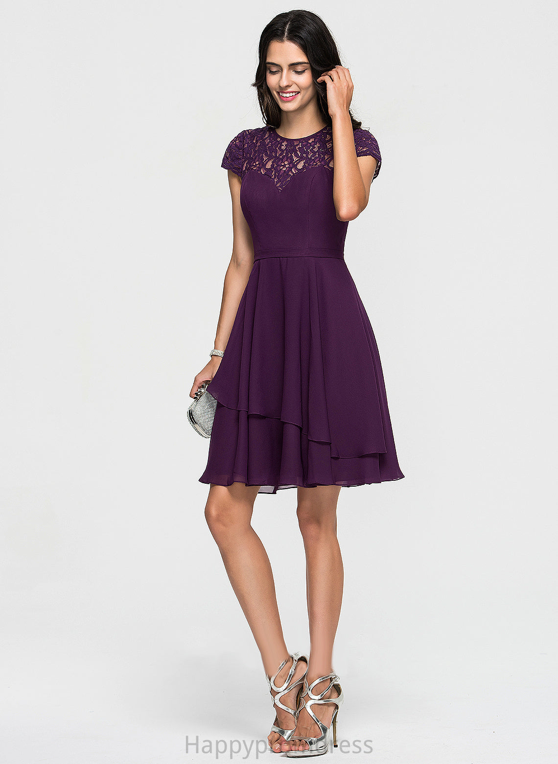 Knee-Length With Scoop Homecoming Dresses Dress Homecoming Lace Neck Ruffles A-Line Karly Cascading Chiffon