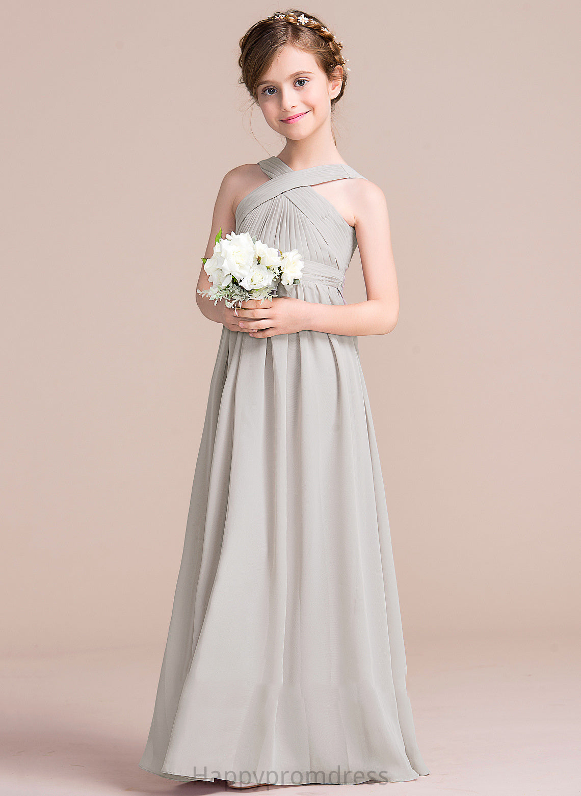 Bow(s) A-Line Chiffon V-neck Flower Girl Dresses - Dress Sleeveless Floor-length Jeanie Flower With Girl