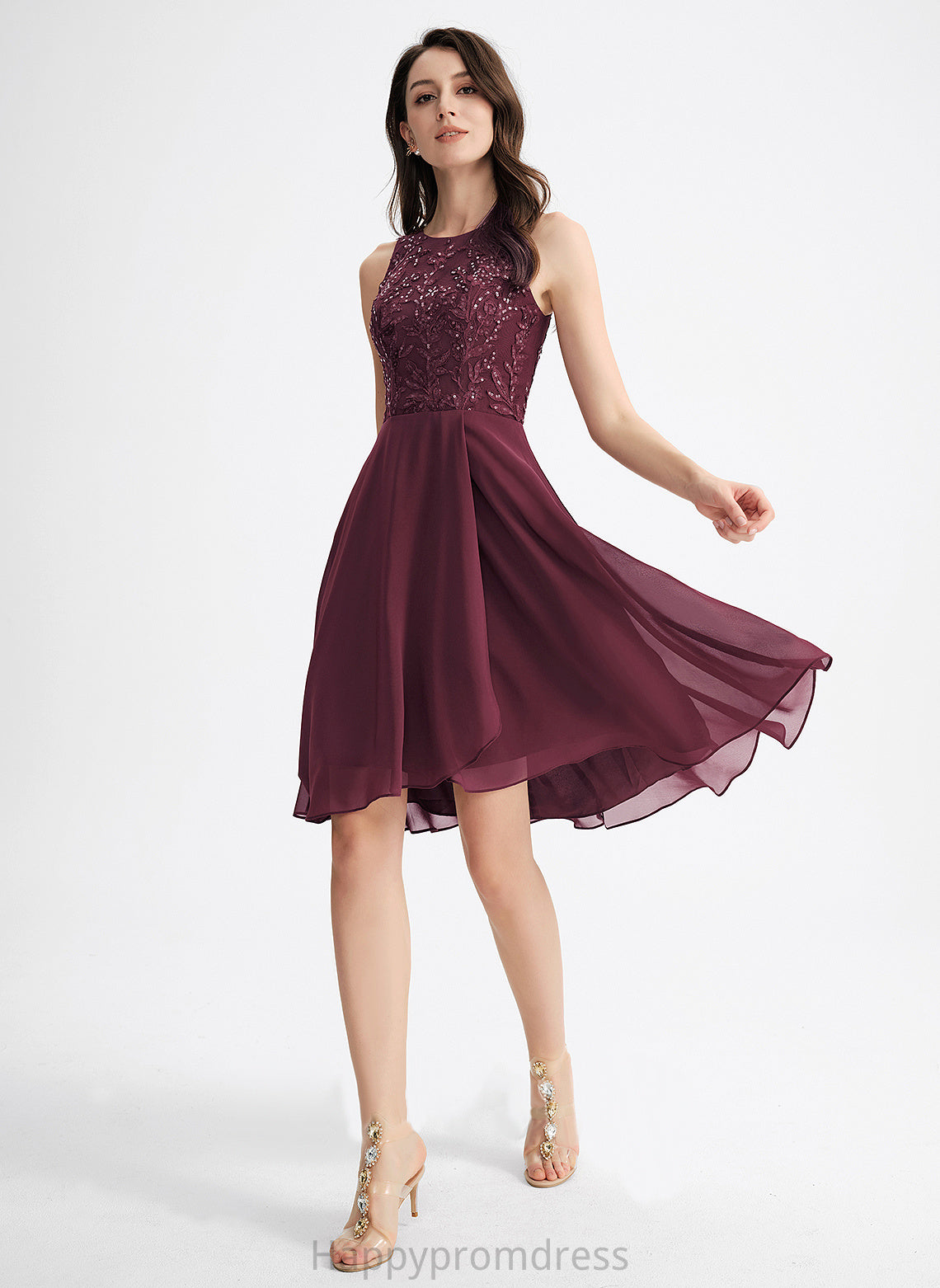 Lace Homecoming A-Line Homecoming Dresses With Neck Dress Scoop Chiffon Jode Asymmetrical Sequins