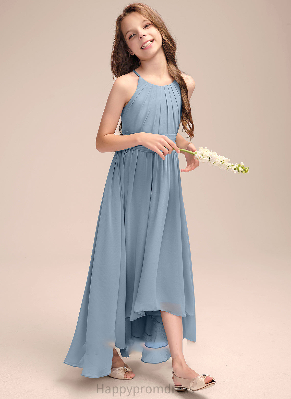 Kiersten With Scoop Junior Bridesmaid Dresses A-Line Chiffon Asymmetrical Ruffle Neck Bow(s)