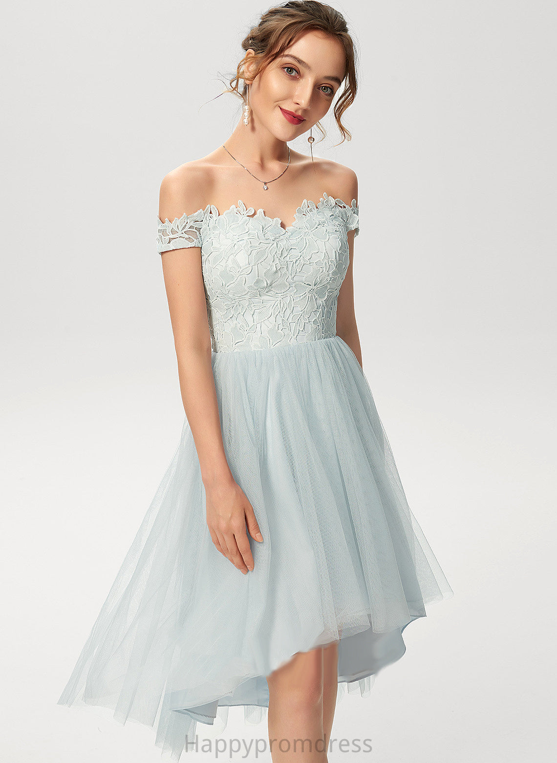 Lorena Dress Tulle Asymmetrical Cocktail Dresses Off-the-Shoulder Cocktail A-Line Lace