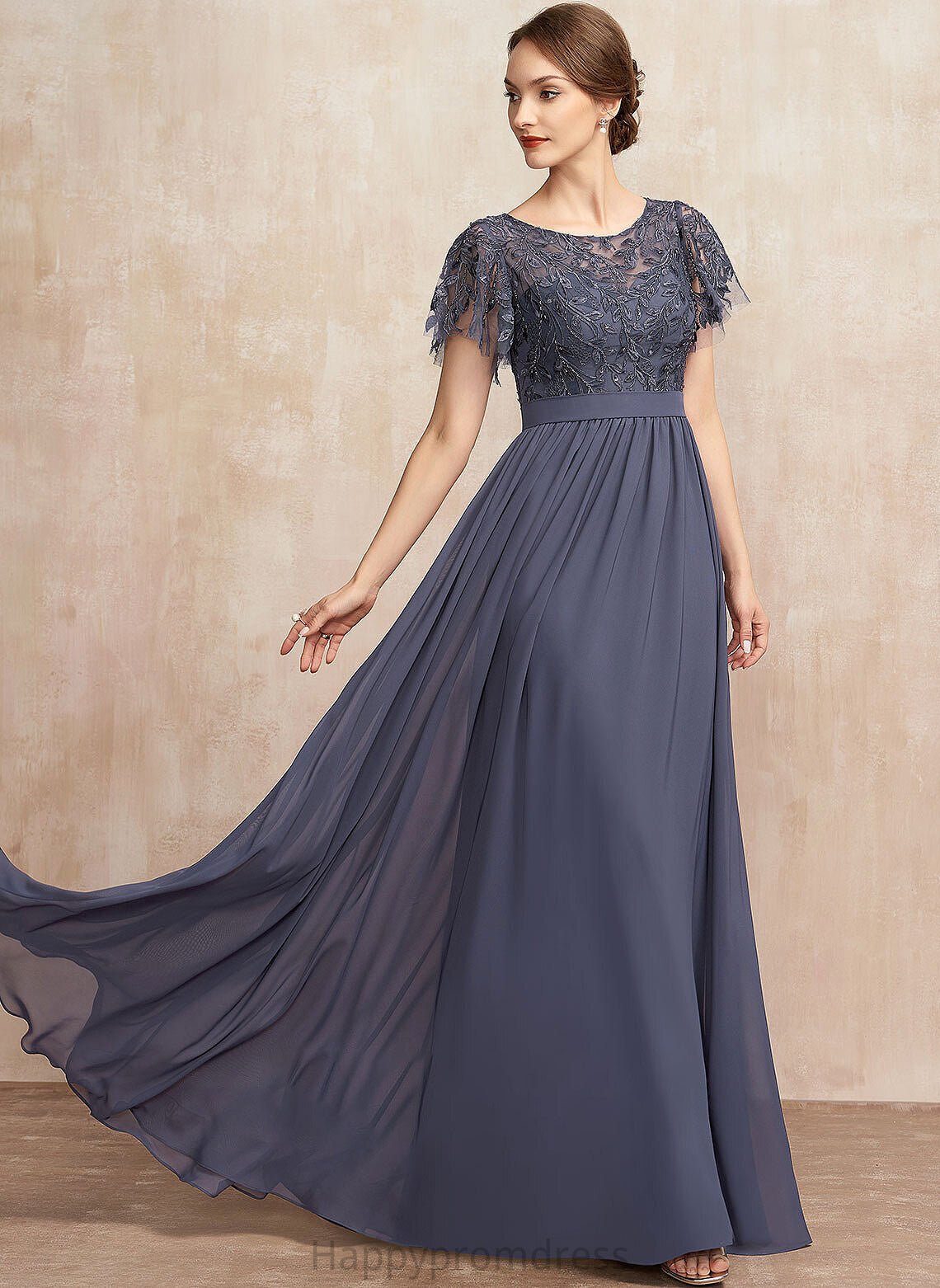 Floor-Length Scoop Lace Sequins of Harmony A-Line Bride Neck Chiffon the With Mother Dress Mother of the Bride Dresses