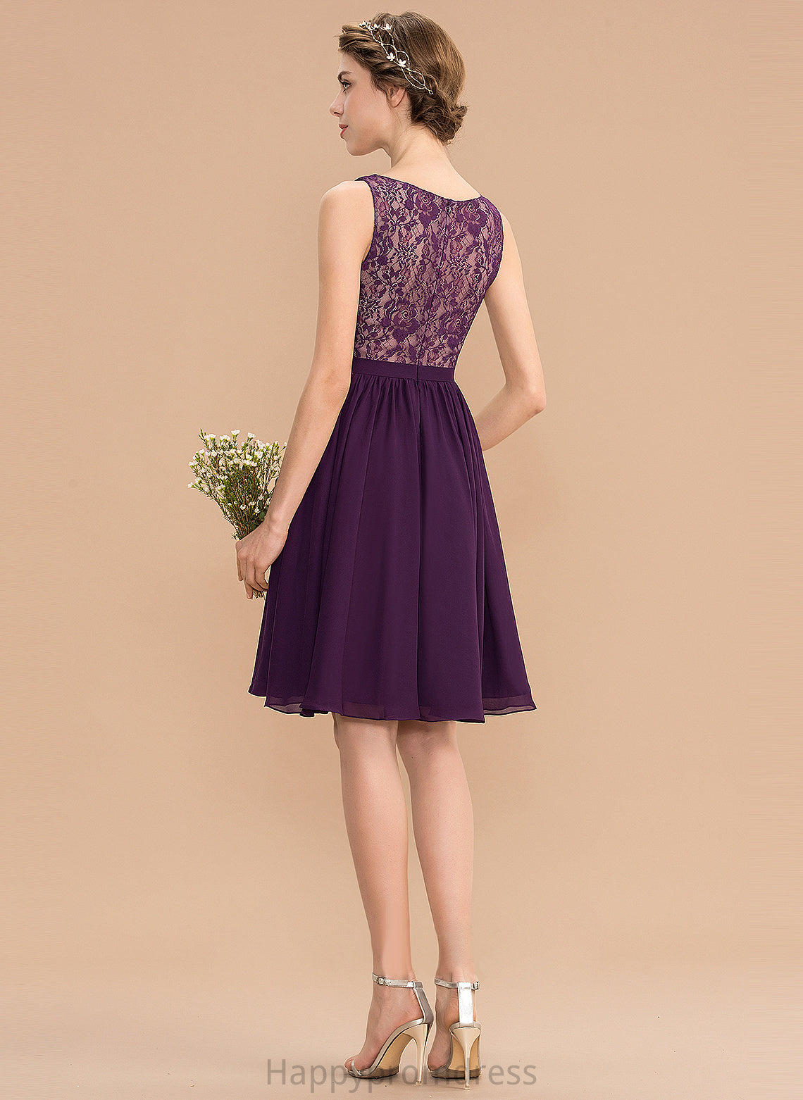 Neckline Ruffle V-neck Embellishment A-Line Length Knee-Length Silhouette Fabric Kiley Natural Waist Straps Bridesmaid Dresses