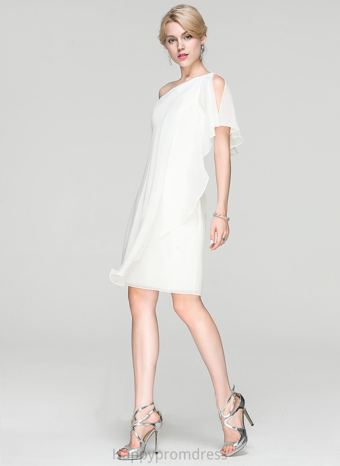 One-Shoulder Adison Dress With Chiffon Cocktail Ruffle Knee-Length Sheath/Column Cocktail Dresses