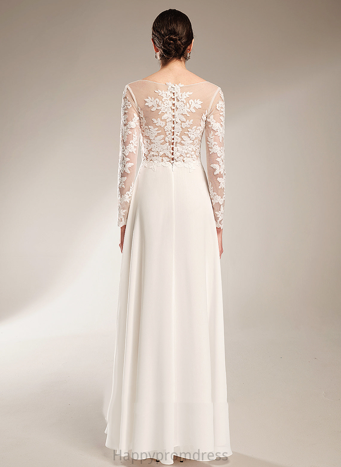 Floor-Length Lace A-Line Front Split Chiffon With Wedding Wedding Dresses V-neck Dress Sarahi