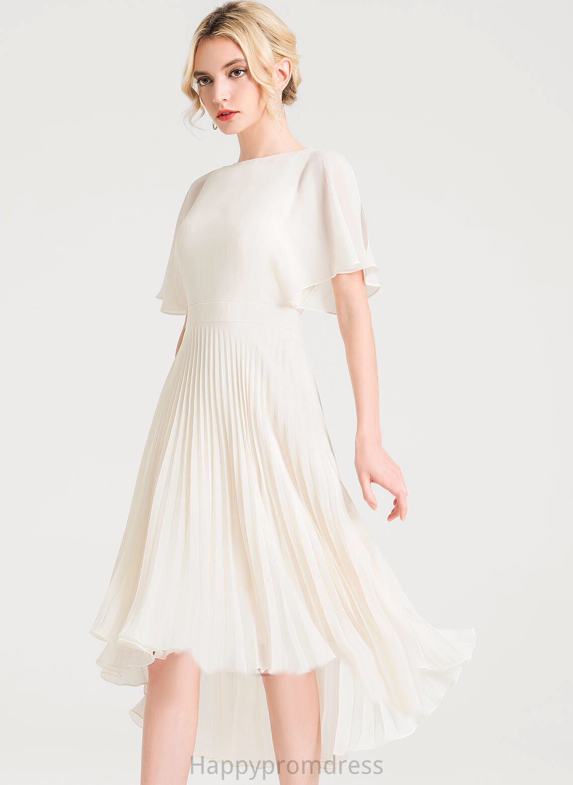 A-Line With Kamila Cocktail Dresses Asymmetrical Cocktail Dress Pleated Scoop Neck Chiffon