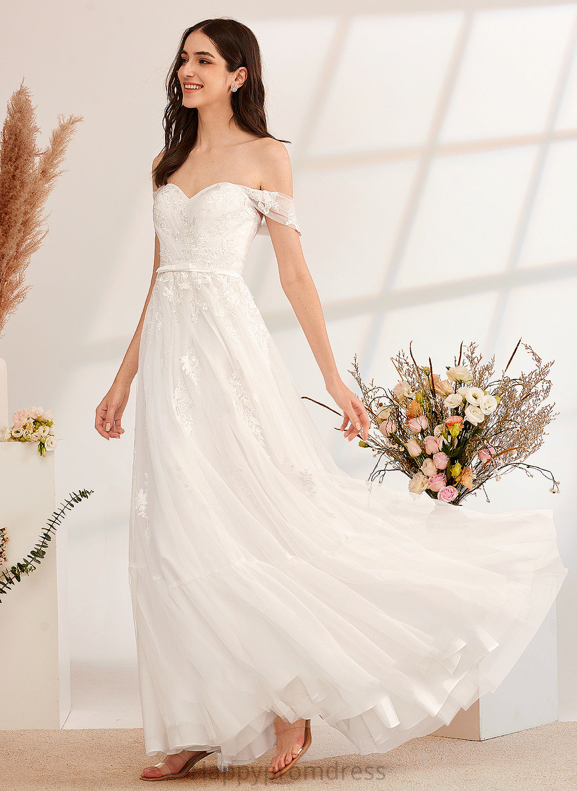 Wedding Dresses Floor-Length Off-the-Shoulder A-Line With Brianna Wedding Sequins Beading Dress