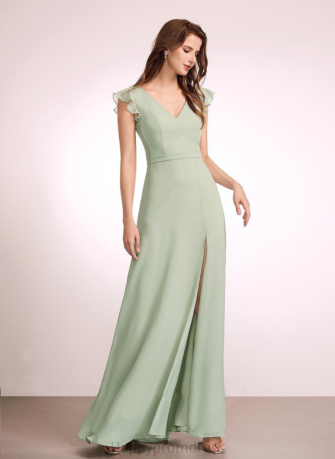 V-neck Floor-Length SplitFront Embellishment A-Line Neckline Fabric Silhouette Length Erica Floor Length Sleeveless Bridesmaid Dresses