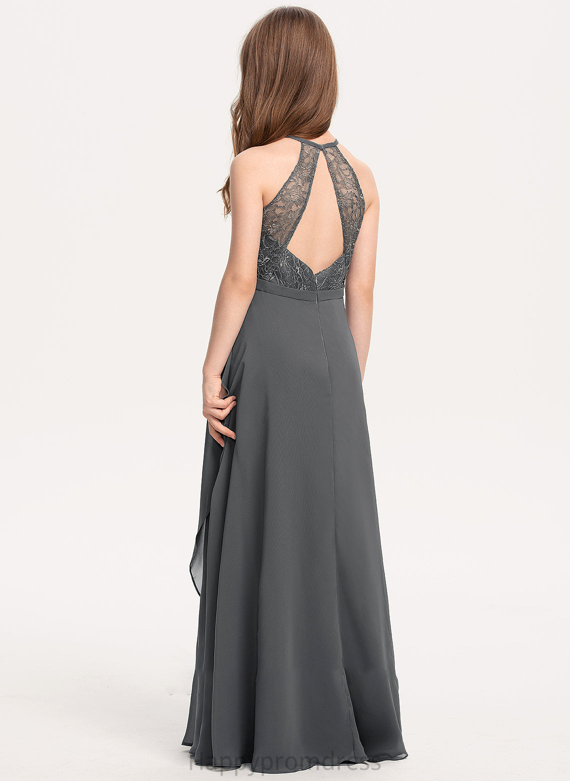 Scoop Mabel Floor-Length A-Line Junior Bridesmaid Dresses Lace With Neck Ruffles Cascading Chiffon