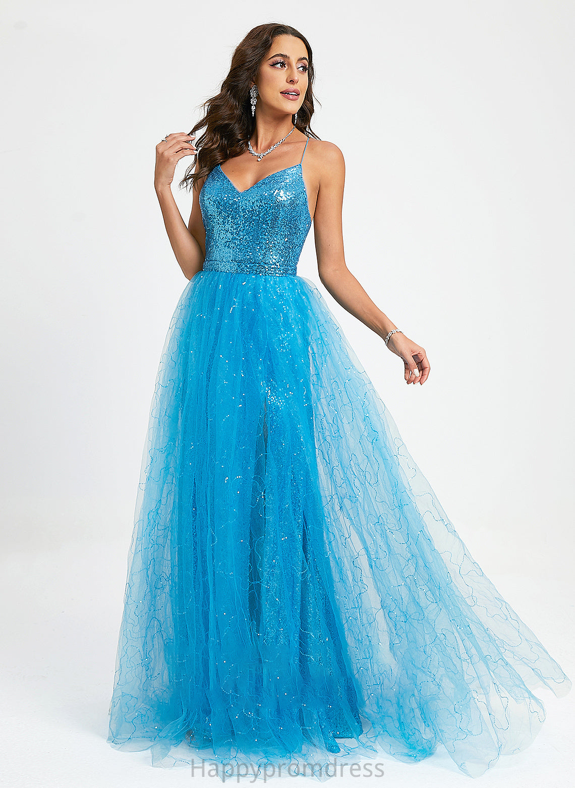 Prom Dresses Ball-Gown/Princess Karina Floor-Length Sequins Tulle With V-neck