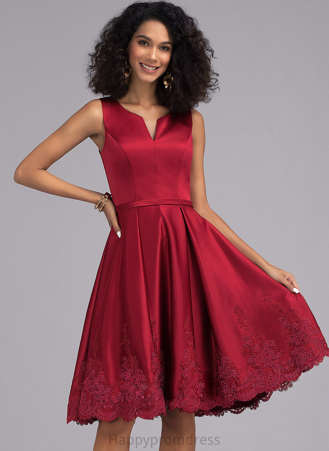 Dress Lace Cocktail Dresses Appliques V-neck Satin With Anaya Cocktail Knee-Length A-Line