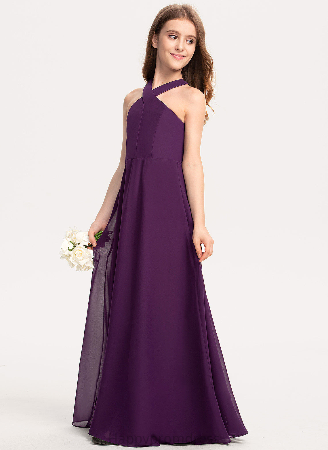 A-Line Floor-Length V-neck Emmalee Junior Bridesmaid Dresses Chiffon