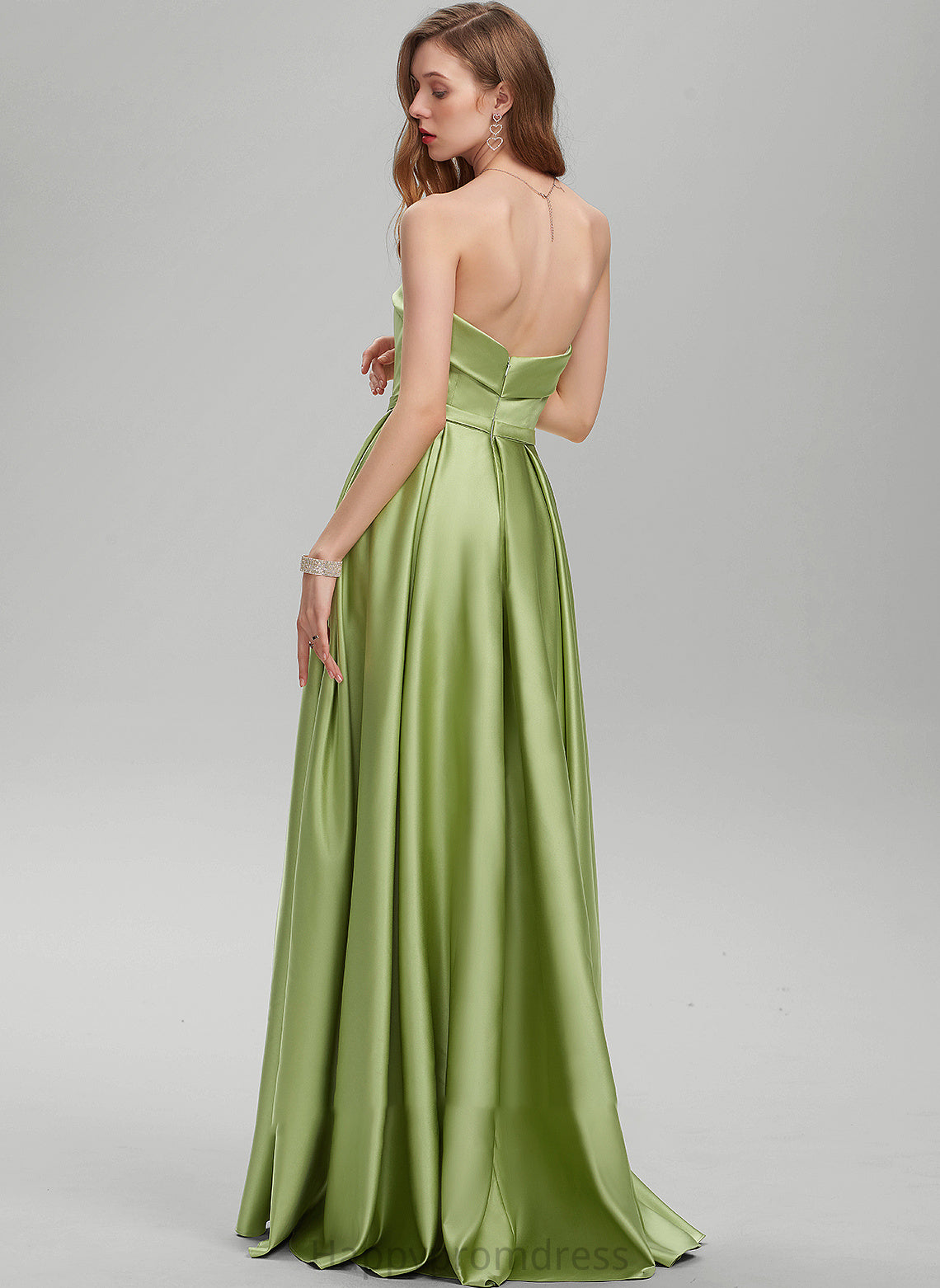 With Satin Ball-Gown/Princess Emilie Pockets Prom Dresses Front Floor-Length Split Strapless