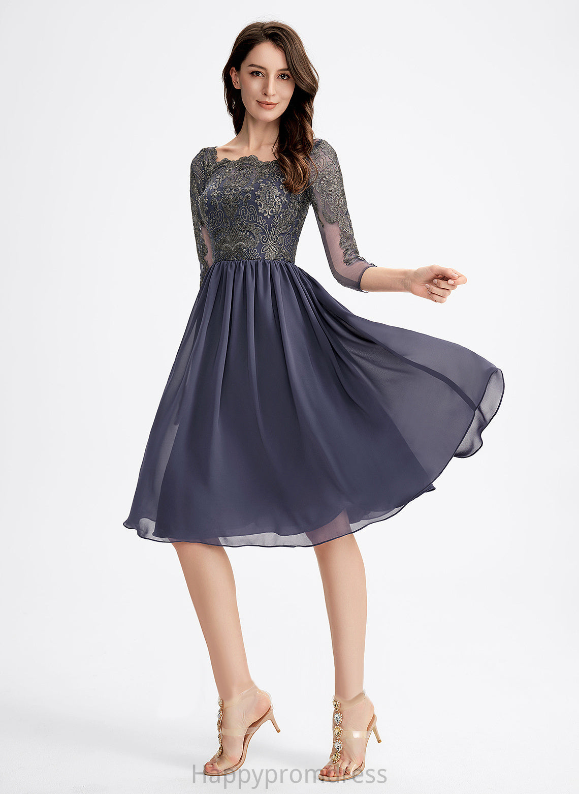 Lace Square Chiffon Knee-Length A-Line With Cocktail Neckline Lace Dress Luna Cocktail Dresses