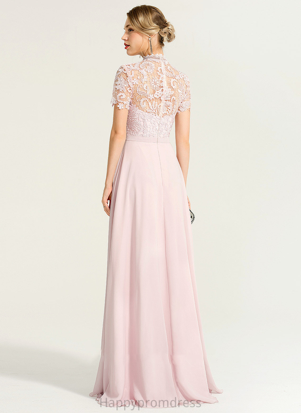 A-Line Chiffon Prom Dresses With High Sequins Una Neck Floor-Length