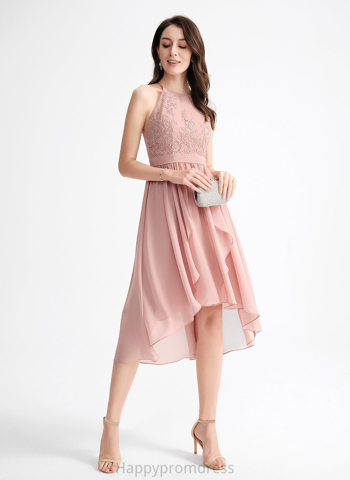 Homecoming Dresses Scoop Homecoming Chiffon Dress Lace Asymmetrical Sarai With Neck A-Line