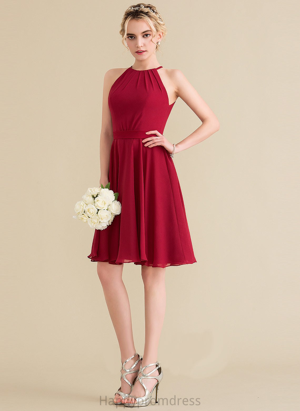 Neck With Dress Scoop A-Line Homecoming Dresses Bow(s) Homecoming Chiffon Knee-Length Meghan Ruffle