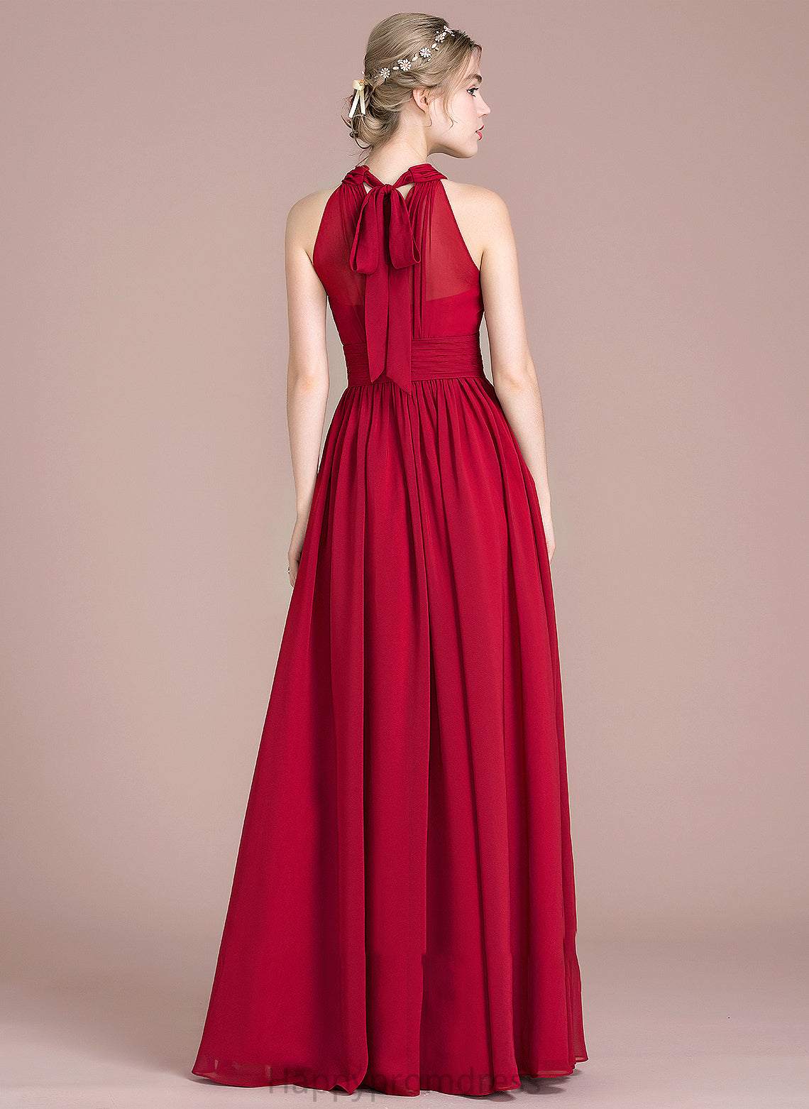 A-Line Bow(s) Split Prom Dresses Floor-Length Ruffle With Front Chiffon Scoop Neck Thirza