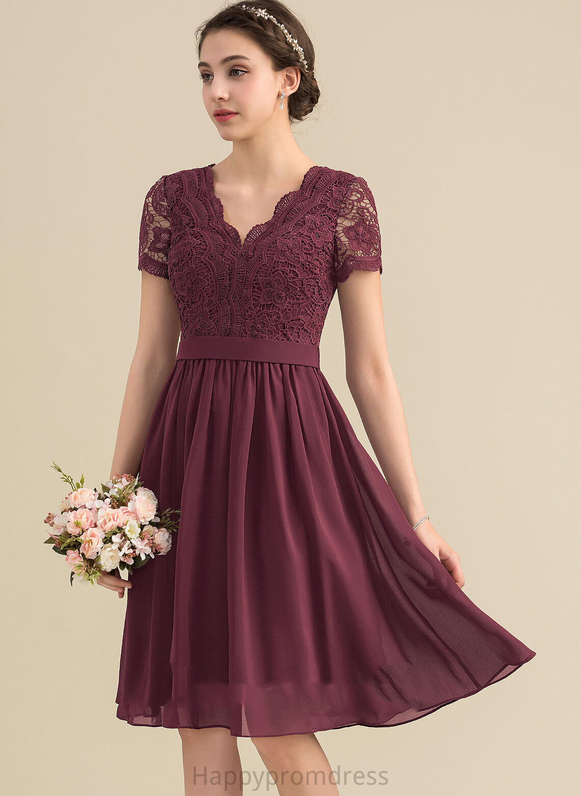 Chiffon Dress Lace With Homecoming Homecoming Dresses V-neck Brielle Lace A-Line Knee-Length