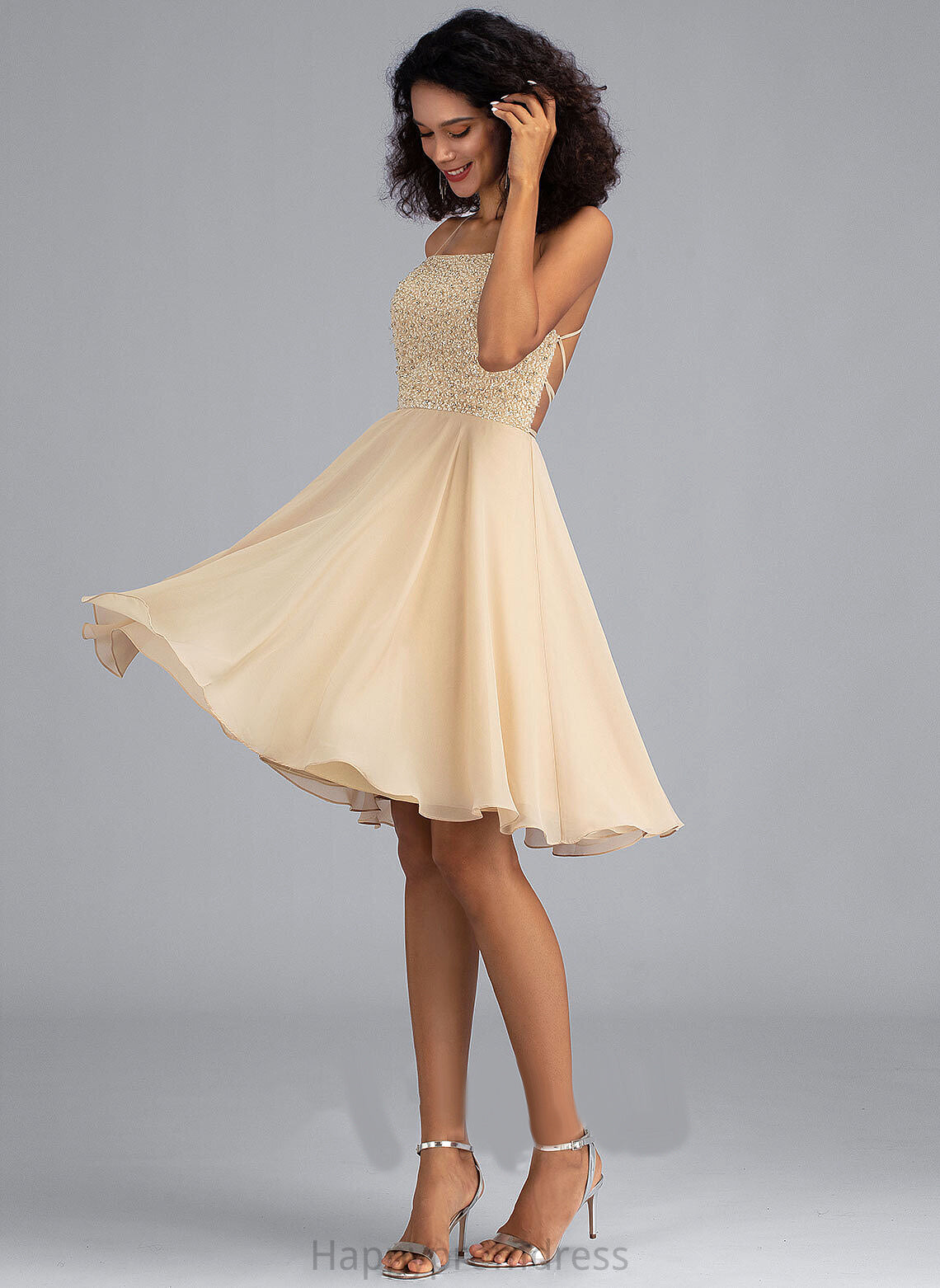 With Knee-Length Annalise Dress A-Line Neckline Homecoming Beading Homecoming Dresses Chiffon Square Sequins