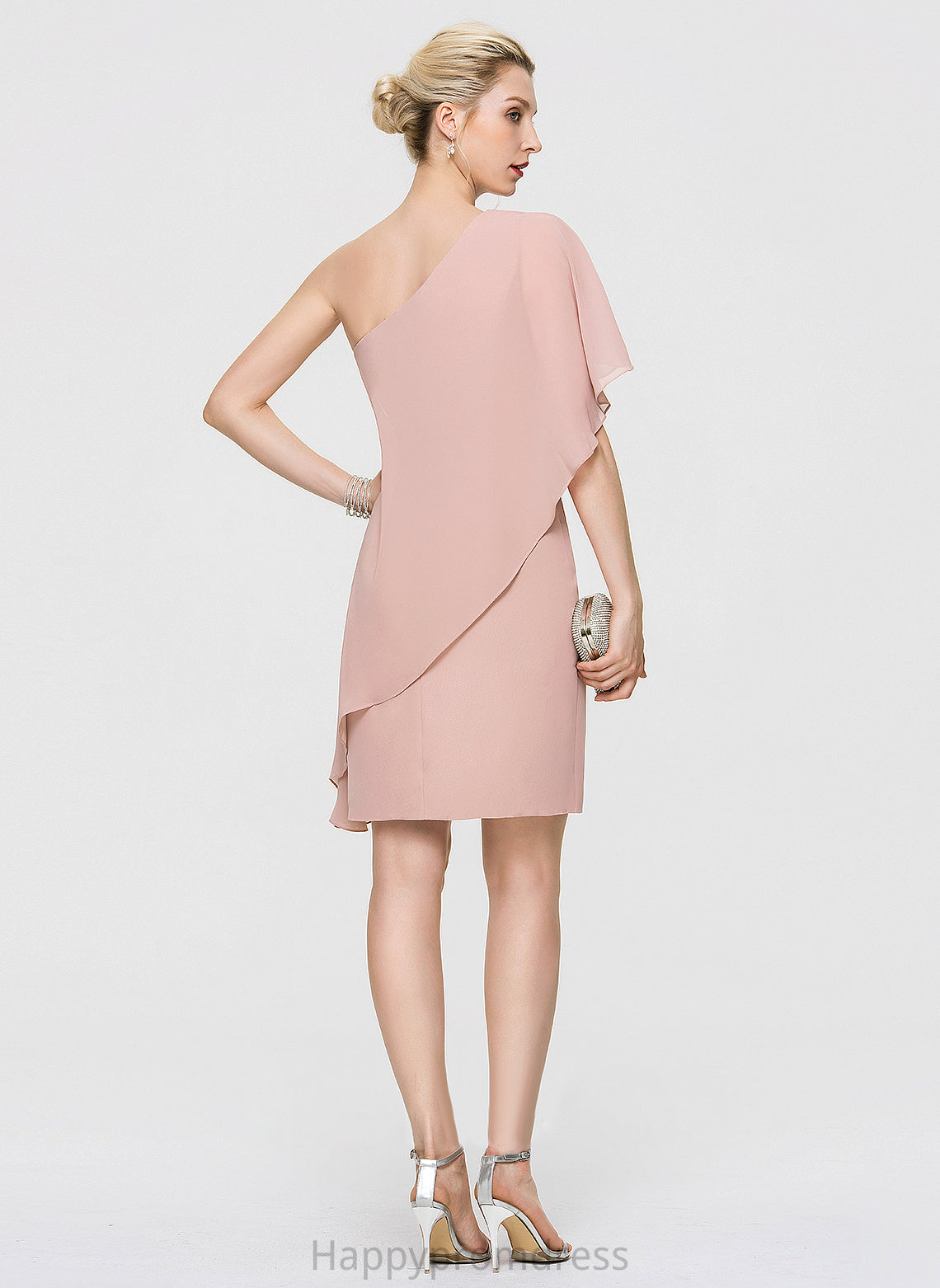 Knee-Length Cascading Sherlyn With Ruffles Sheath/Column One-Shoulder Dress Cocktail Chiffon Cocktail Dresses