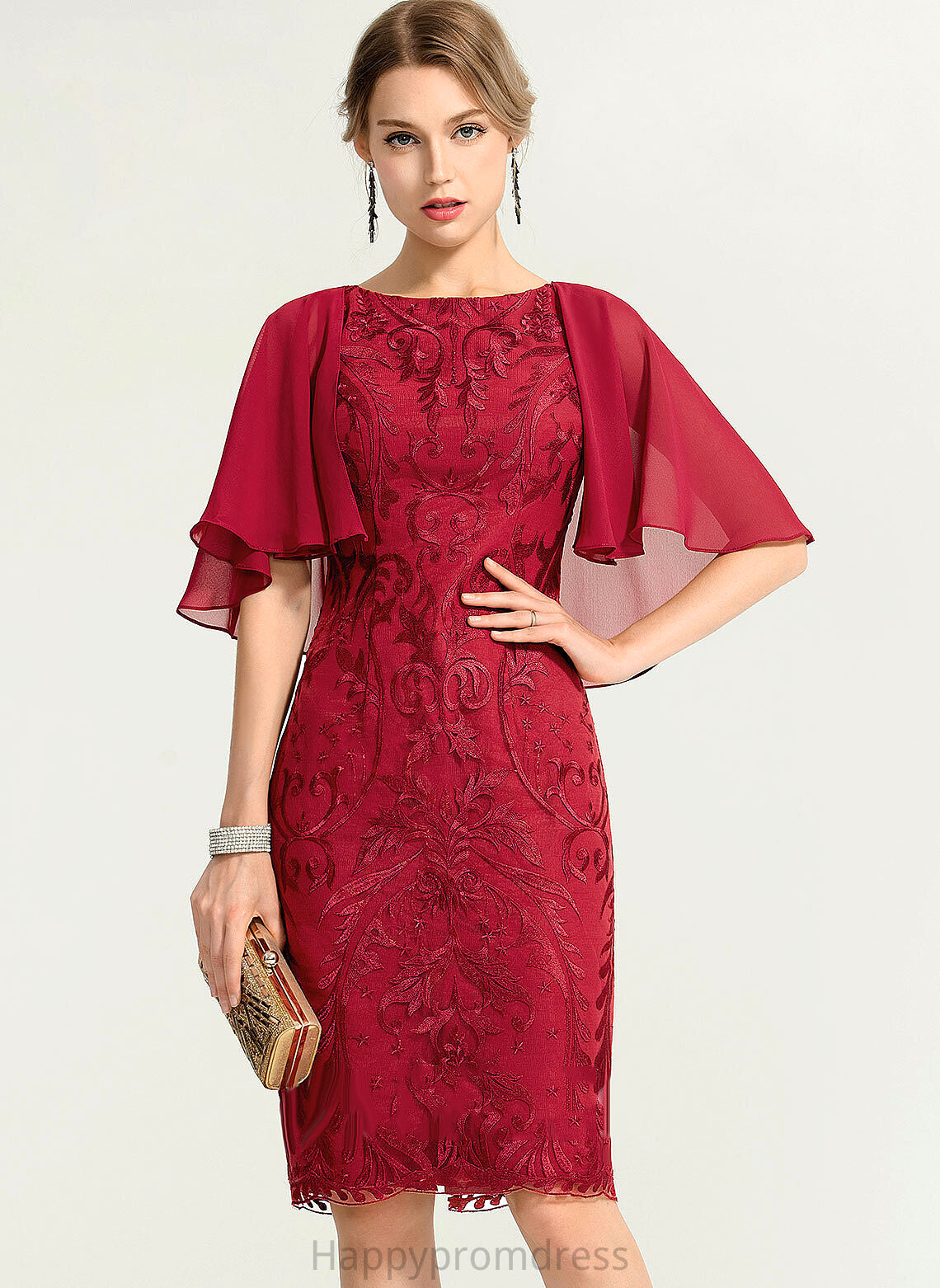 Cocktail Dress Neck Sheath/Column Chiffon Scoop Simone Lace Cocktail Dresses Knee-Length