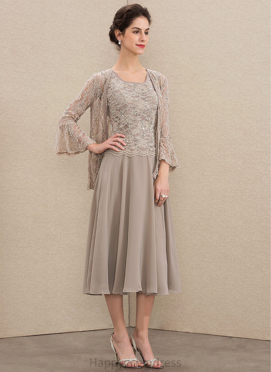 Sequins A-Line of With Neck Dress Mother Mother of the Bride Dresses Chiffon Scoop the Bride Lace Lucy Tea-Length