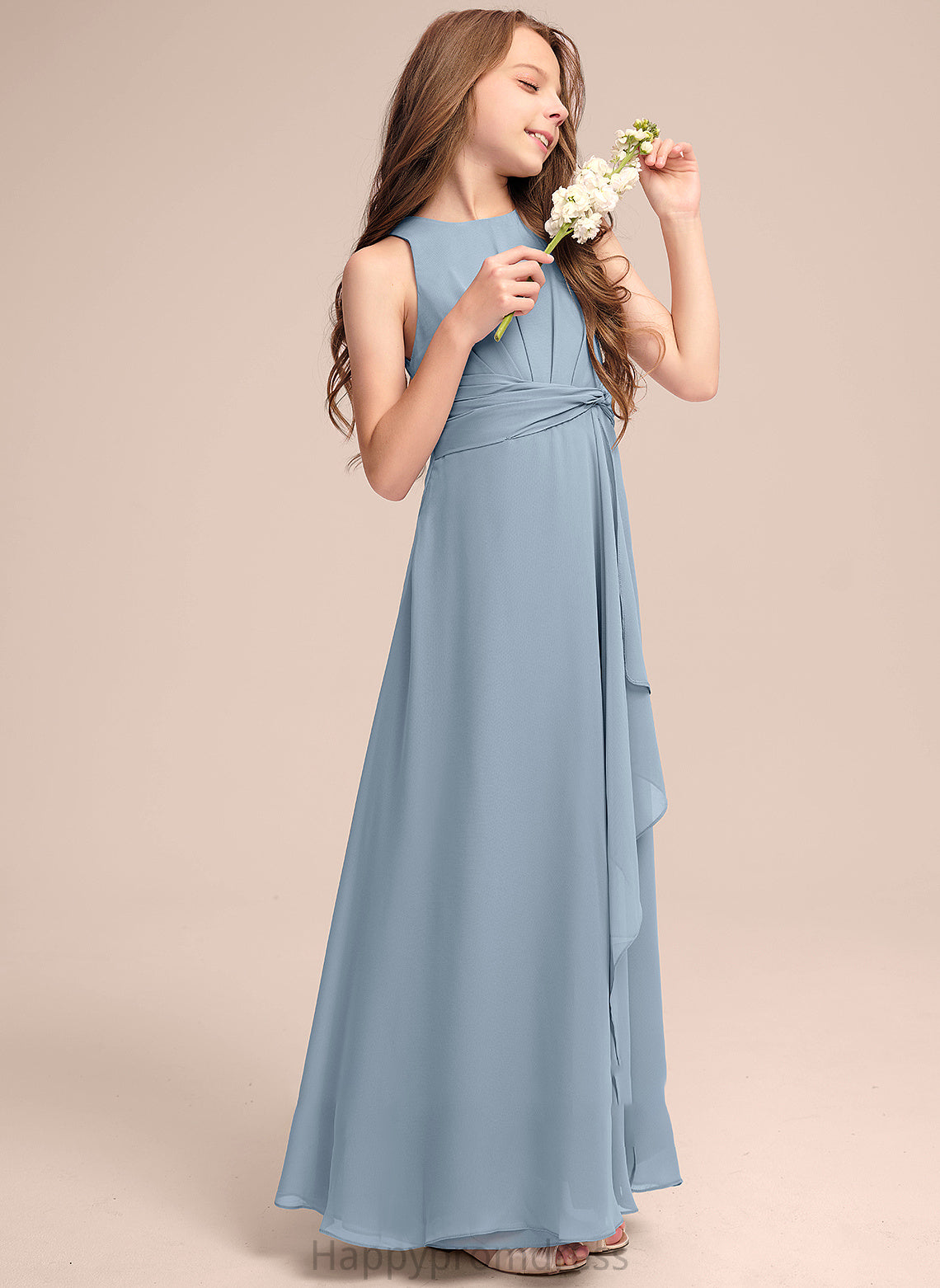 Neck Cascading Floor-Length Chiffon Junior Bridesmaid Dresses Ruffles With Jazlene A-Line Scoop