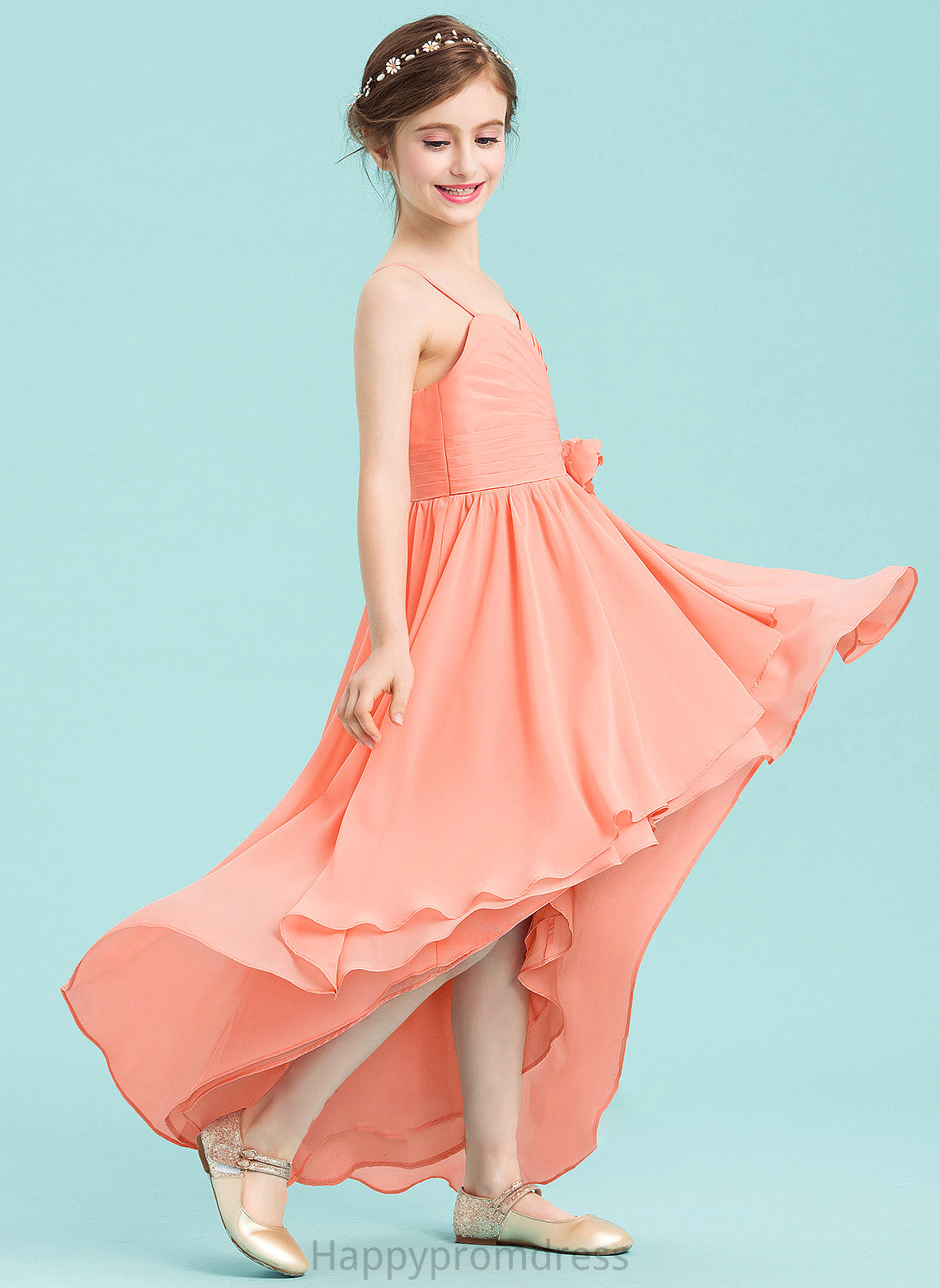 Junior Bridesmaid Dresses Ruffle Sweetheart With Lexie Chiffon Flower(s) A-Line Asymmetrical