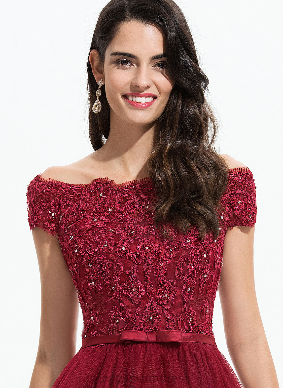 Bow(s) Asymmetrical Homecoming Beading Off-the-Shoulder Lace Tulle Mikayla A-Line With Homecoming Dresses Dress