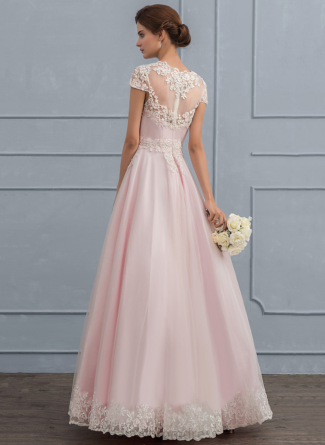 V-neck Lace Ball-Gown/Princess Dress Beading With Elva Tulle Wedding Dresses Wedding Floor-Length Sequins