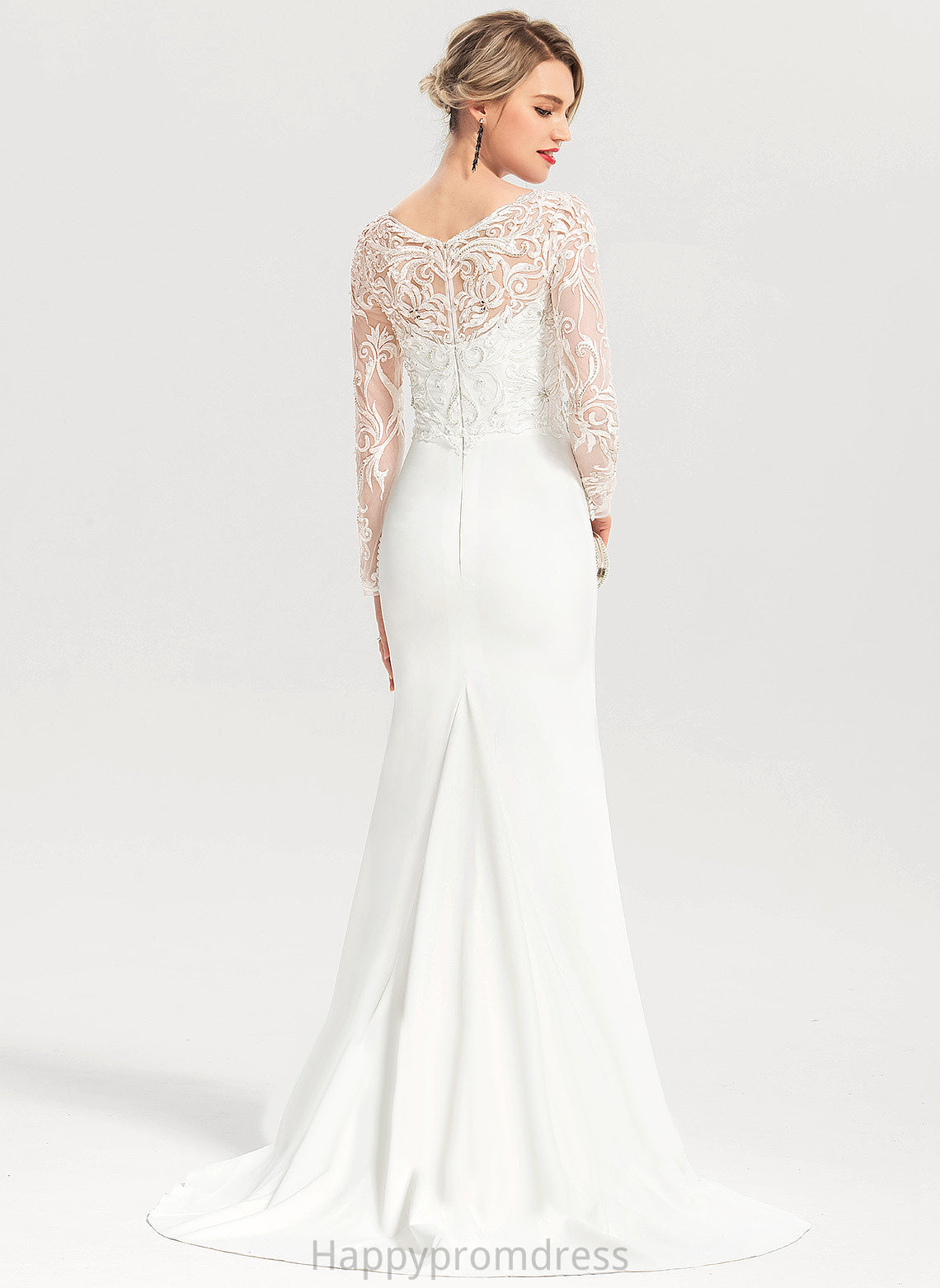 Wedding Dresses Train V-neck Stretch Sweep With Wedding Sequins Lace Dress Beading Trumpet/Mermaid Kaelyn Crepe