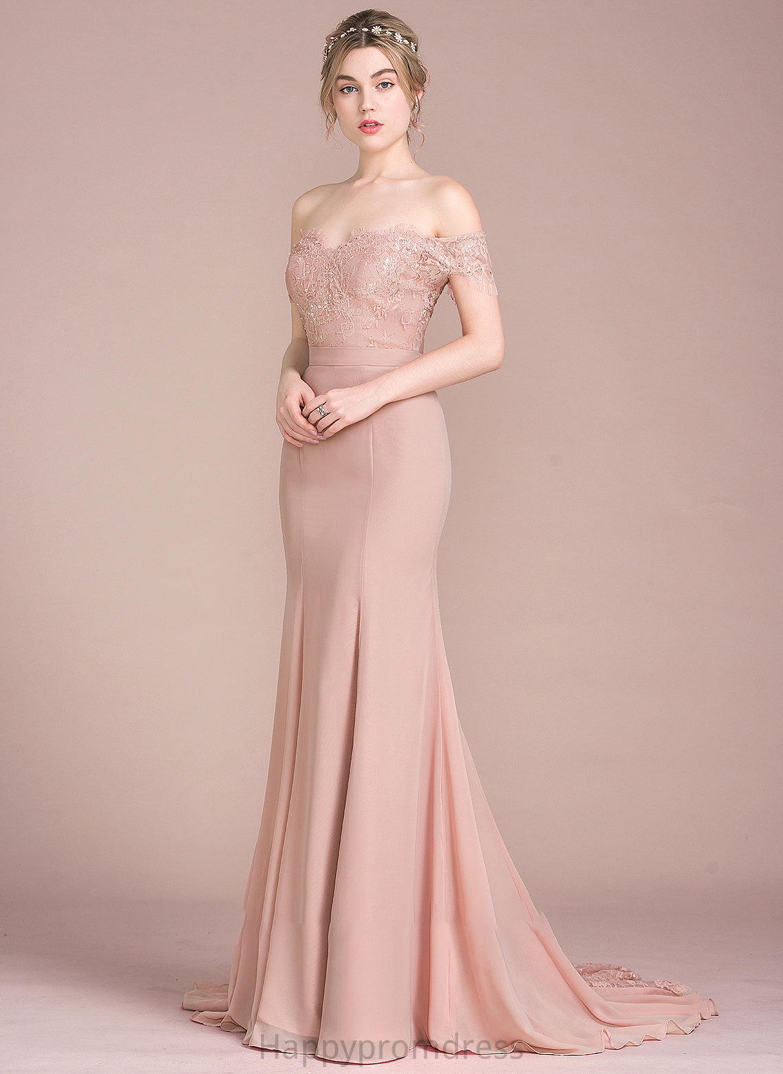 Court Lace Sequins Off-the-Shoulder Trumpet/Mermaid With Prom Dresses Train Chiffon Estrella