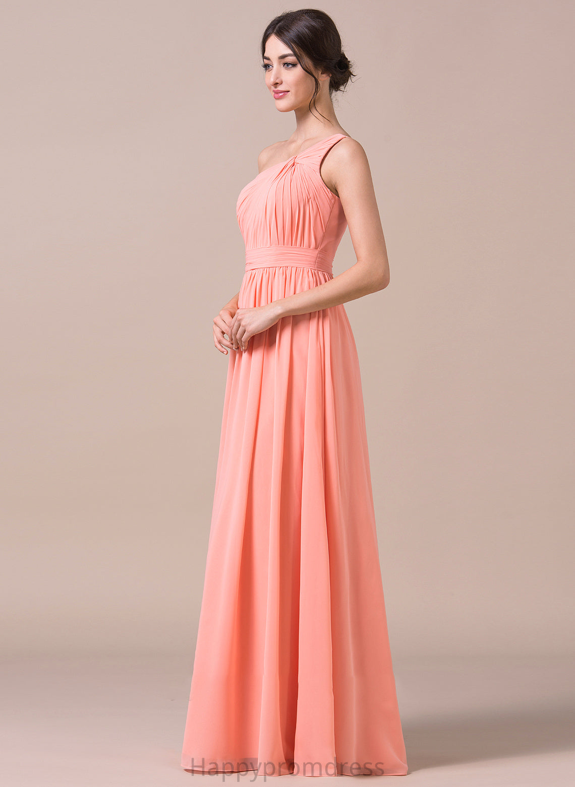 Embellishment Length Neckline Floor-Length Silhouette Fabric One-Shoulder Ruffle A-Line Kamora Sleeveless Natural Waist Bridesmaid Dresses