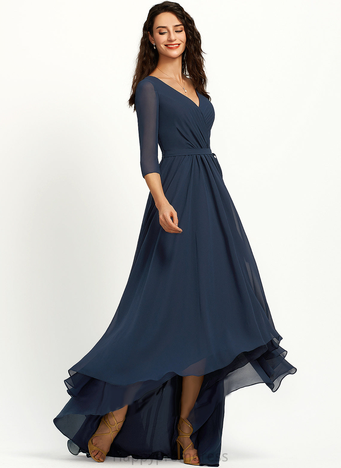 Pleated Kennedi With Cocktail Asymmetrical A-Line Dress V-neck Cocktail Dresses Chiffon