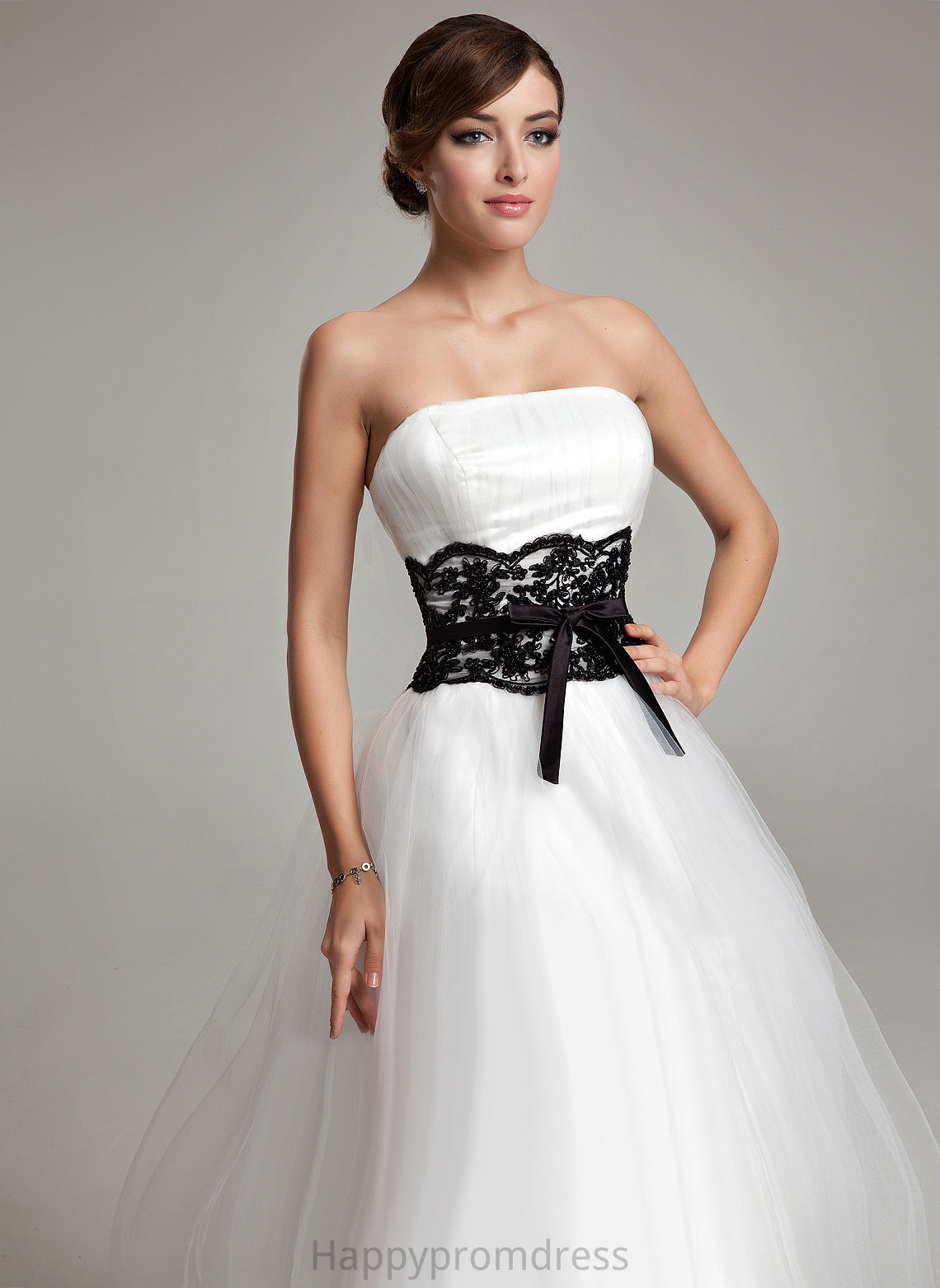 With Bow(s) Dress Strapless Satin Wedding Tulle Wedding Dresses Ball-Gown/Princess Tea-Length Lace Beading Sash Gisselle