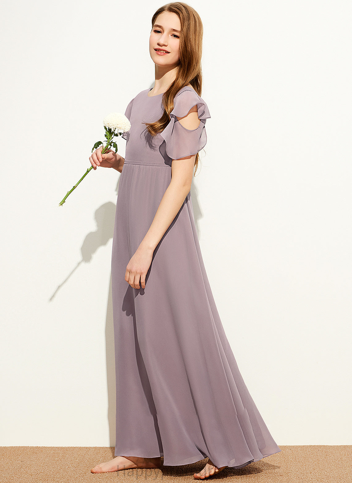 Neck Scoop Ruffles Cascading Floor-Length With Chiffon Junior Bridesmaid Dresses Corinne A-Line