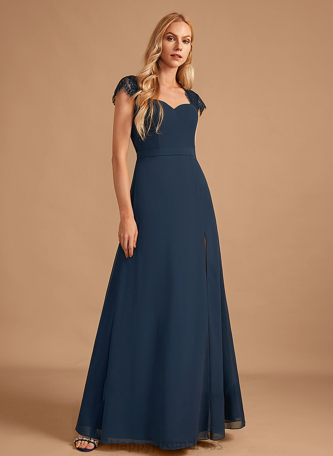 V-neck A-Line Length Lace Floor-Length Silhouette Fabric Embellishment SplitFront Neckline Kayleigh Sleeveless Bridesmaid Dresses