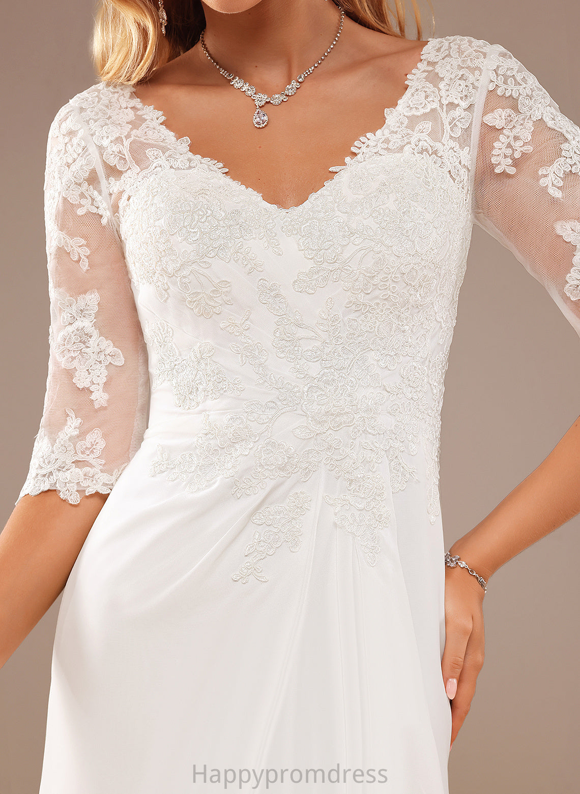 Wedding Dresses Lace V-neck Chiffon Wedding Asymmetrical Dress Ruffle A-Line Mikayla With