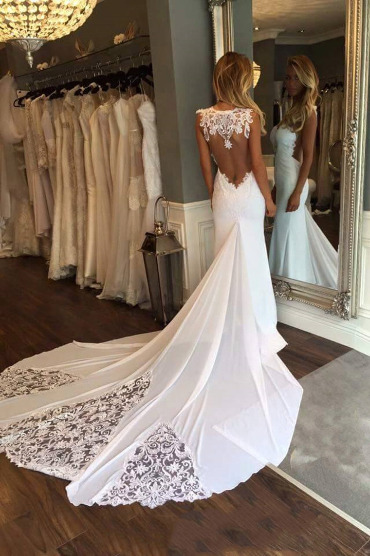 2024 New Arrival Scoop Chiffon Wedding Dresses With Applique Mermaid