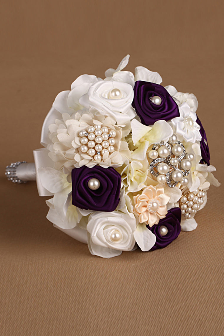 Wedding Bouquet Ribbon Roses With Rhinestone Brooch (25*15cm)