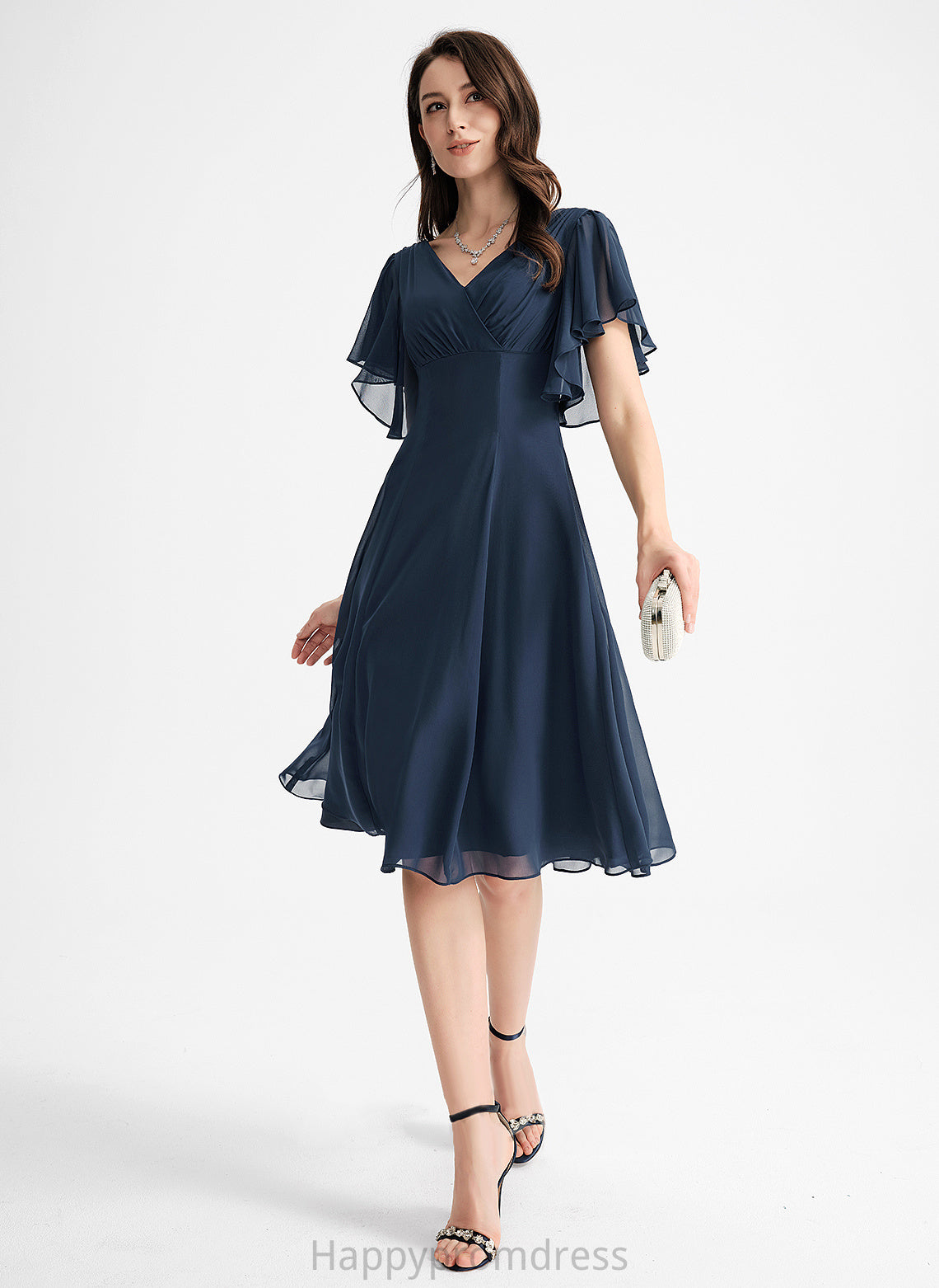 A-Line Cocktail Dresses Sal Knee-Length V-neck Chiffon Cocktail Dress