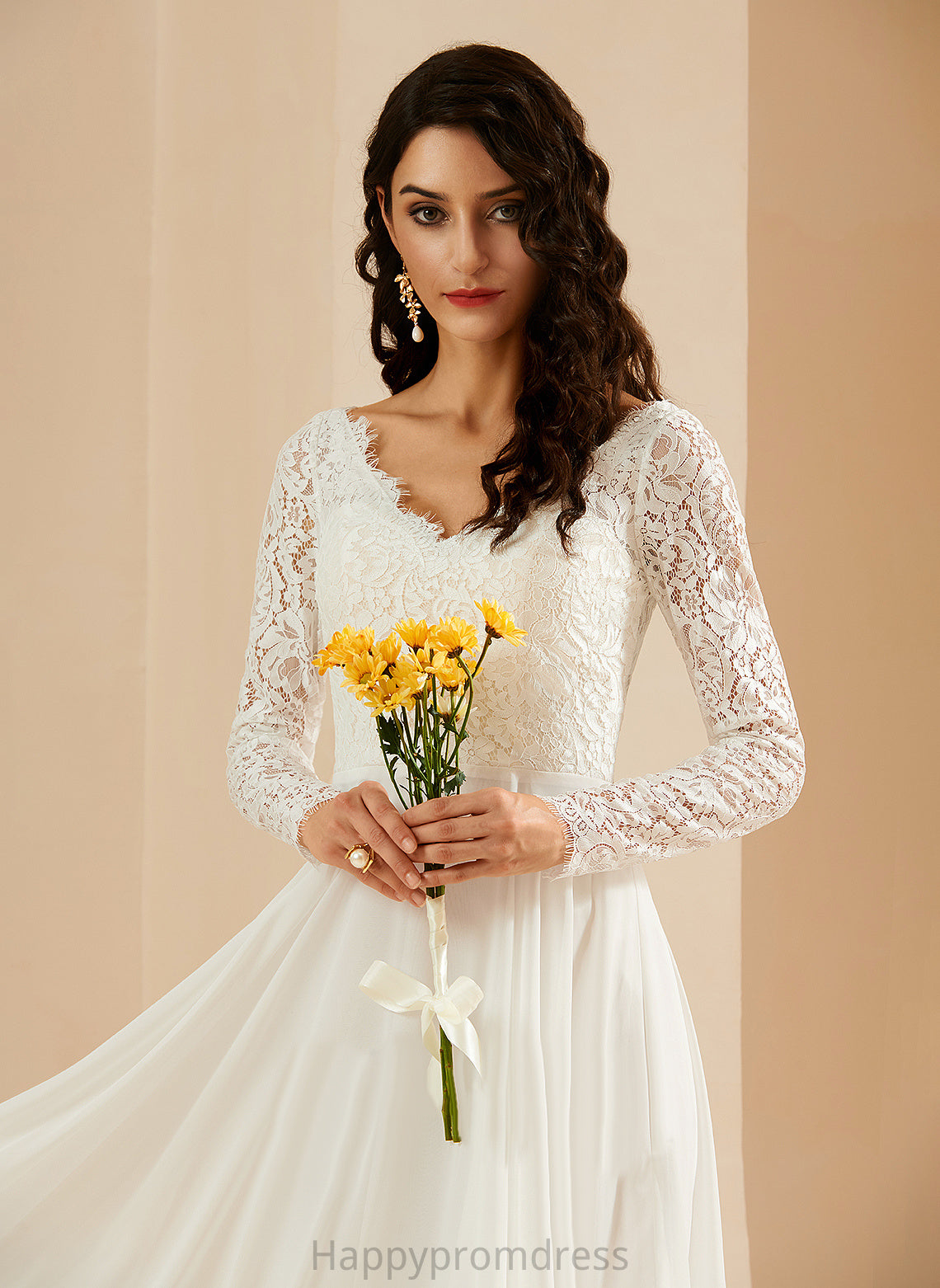 V-neck Lace Sweep Wedding Wedding Dresses A-Line With Chiffon Dress Train Jaidyn