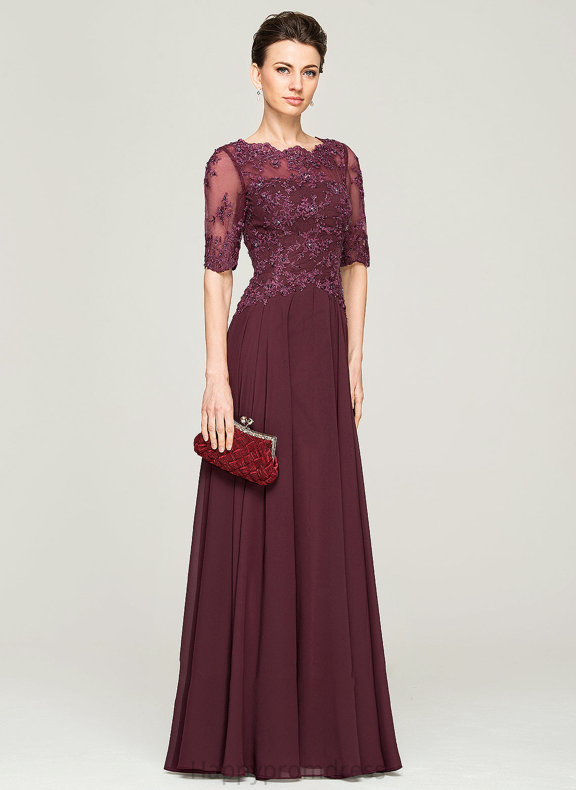 Sequins Mother of the Bride Dresses Scoop With Floor-Length of the Chiffon Mother Bride A-Line Lace Dress Beading Amiah Neck